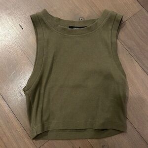 Olive Green Sleeveless Ribbed Top